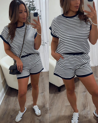 BACK LATER STRIPED SHORTS SET