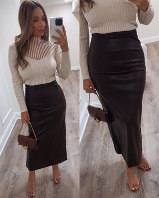 ON THE TOWN HIGH RISE MIDI SKIRT